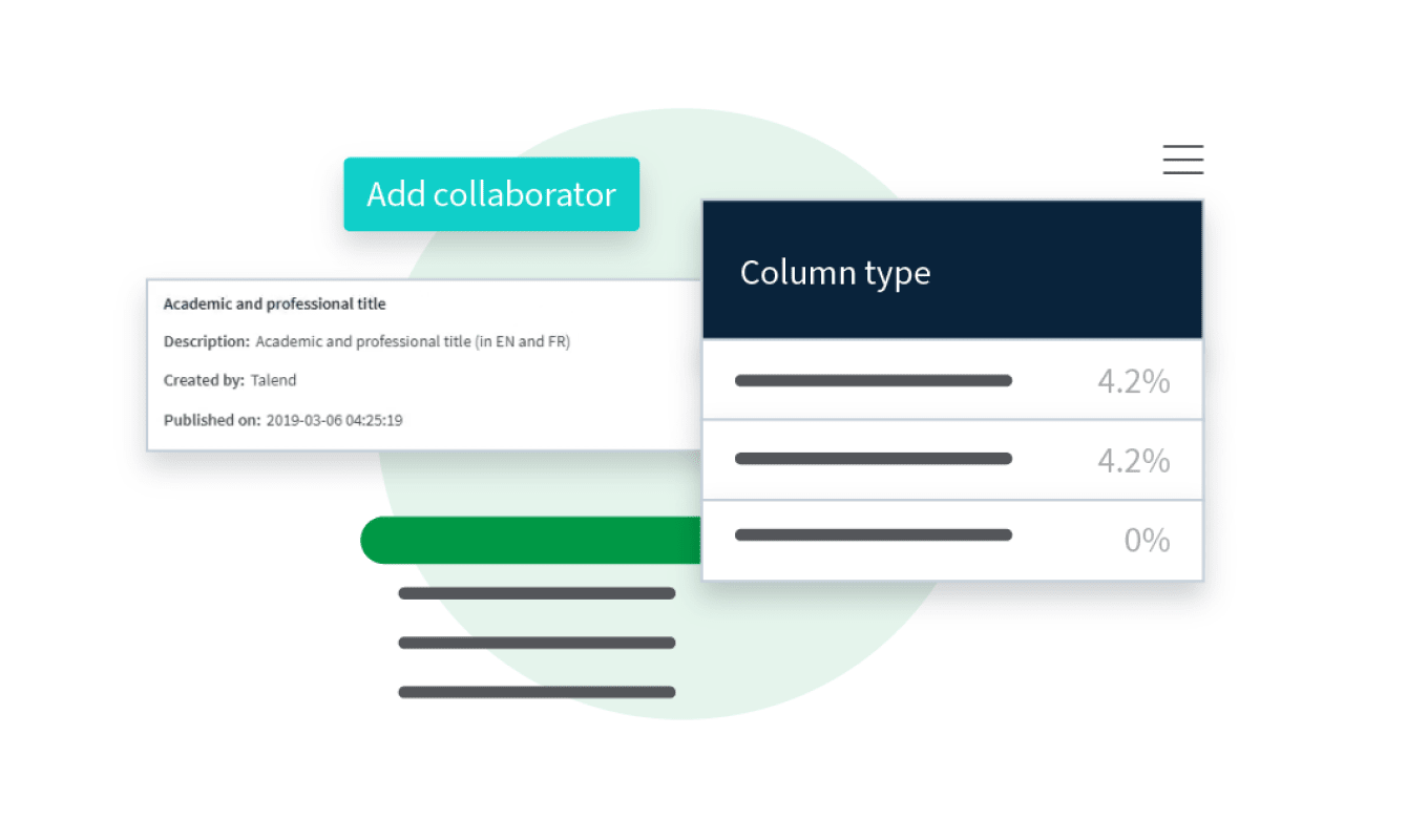 Software interface shows option to add collaborators along with conceptual entry fields and column types.