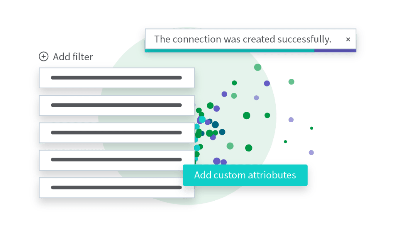 An illustration of software interface showing a confirmation message "The connection was created successfully." above a form labeled "Add custom attributes.