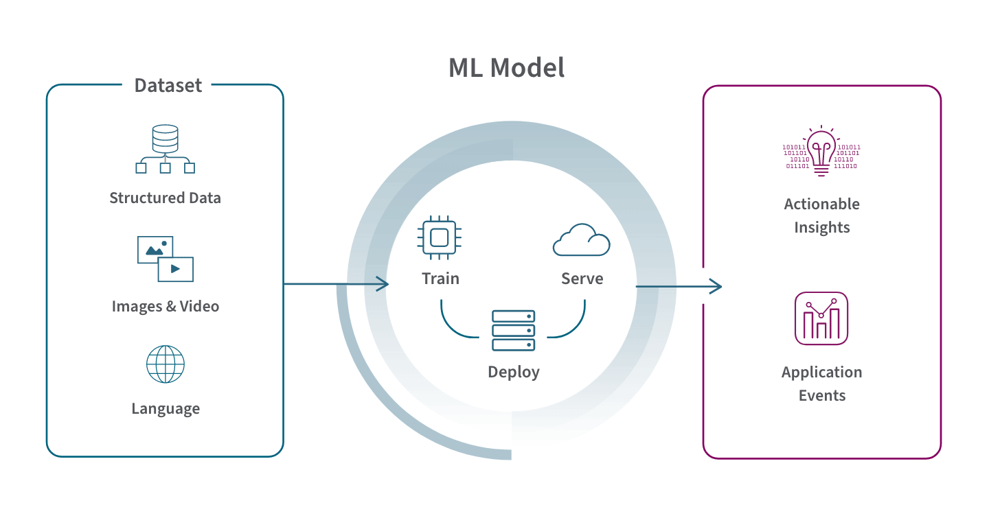 Diagram showing how data is processed in an ML Model.