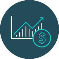 Icon of a graph with an upward trend and a dollar sign