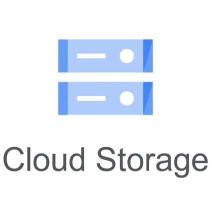 Image showing two blue server icons stacked vertically above the text "Cloud Storage" in gray font.