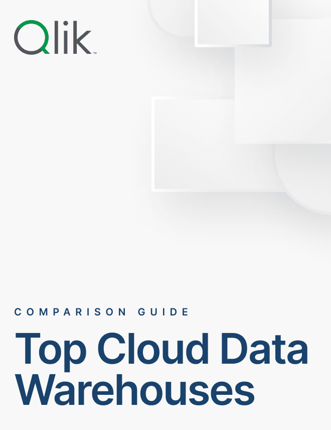 Cover image of the "Comparison Guide: Top Cloud Data Warehouses" by Qlik, featuring abstract geometric shapes in the background.