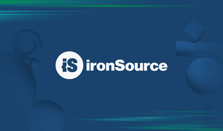 a blue image with a centered white logo that reads as ironSource