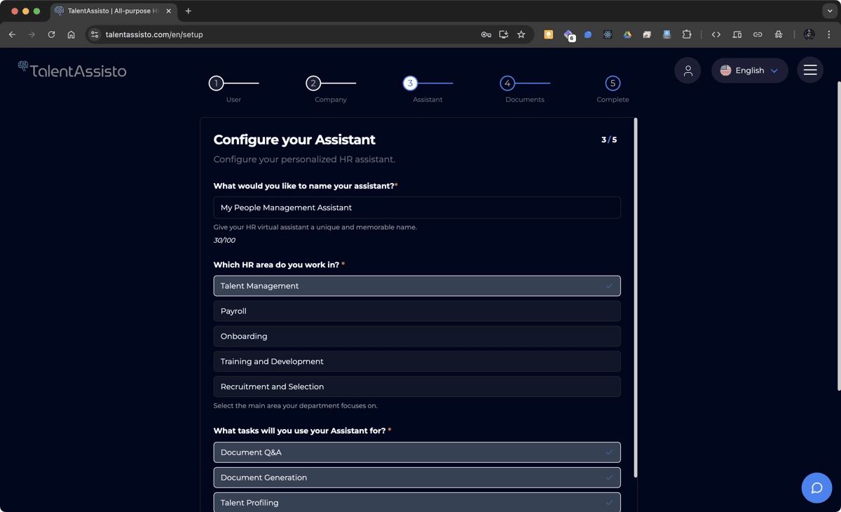 TalentAssisto | Setup Form