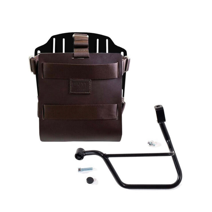 Portabolsa de aluminio con frontal de cuero ajustable, enganche rápido y marco U085+U000+1011SX - Brown/Black