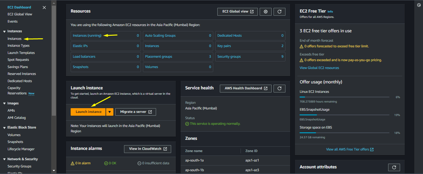 Launch EC2 Instance Page