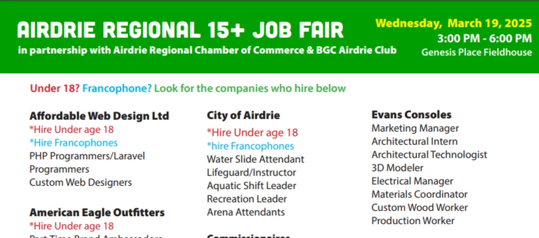 2025 Airdrie Regional Job Fair List of Jobs