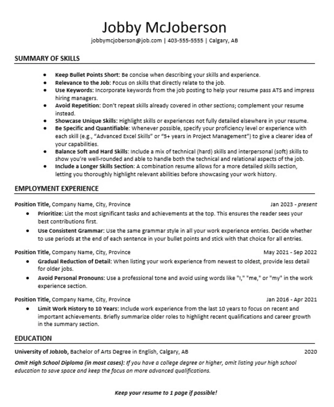 Combination Resume - Example