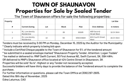 Town of Shaunavon Properties for Sale by Sealed Tender