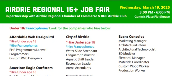 2025 Airdrie Regional Job Fair List of Jobs