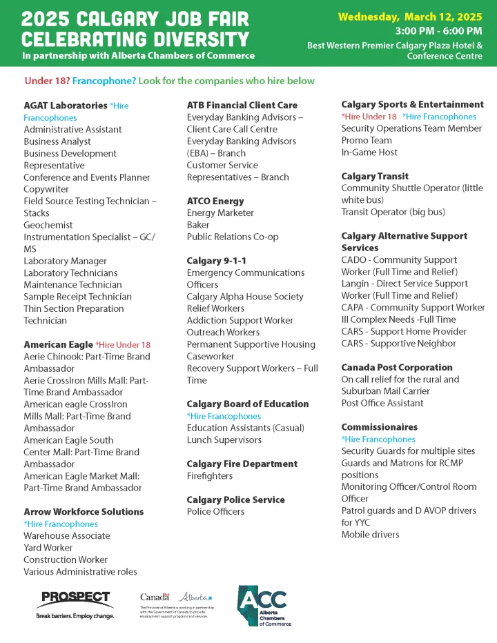 Calgary Job Fair List of Employers - Spring 2025