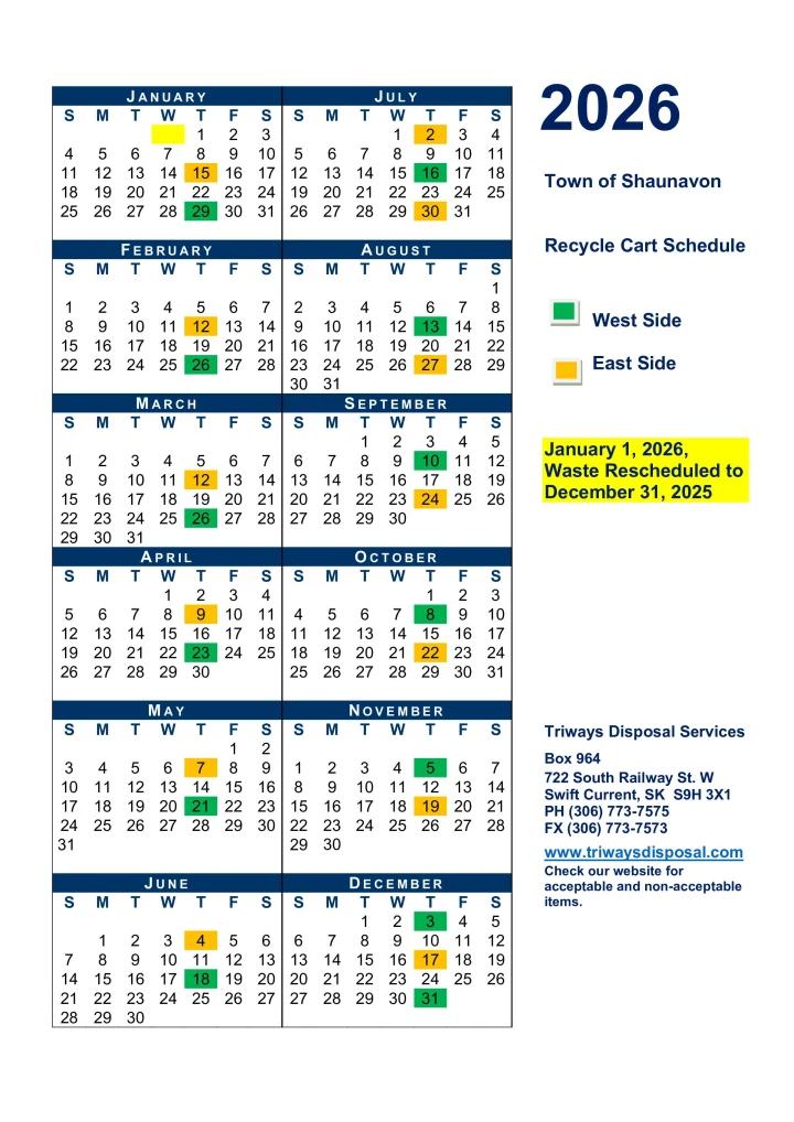 Download your 2026 Triways Recycling Calendar