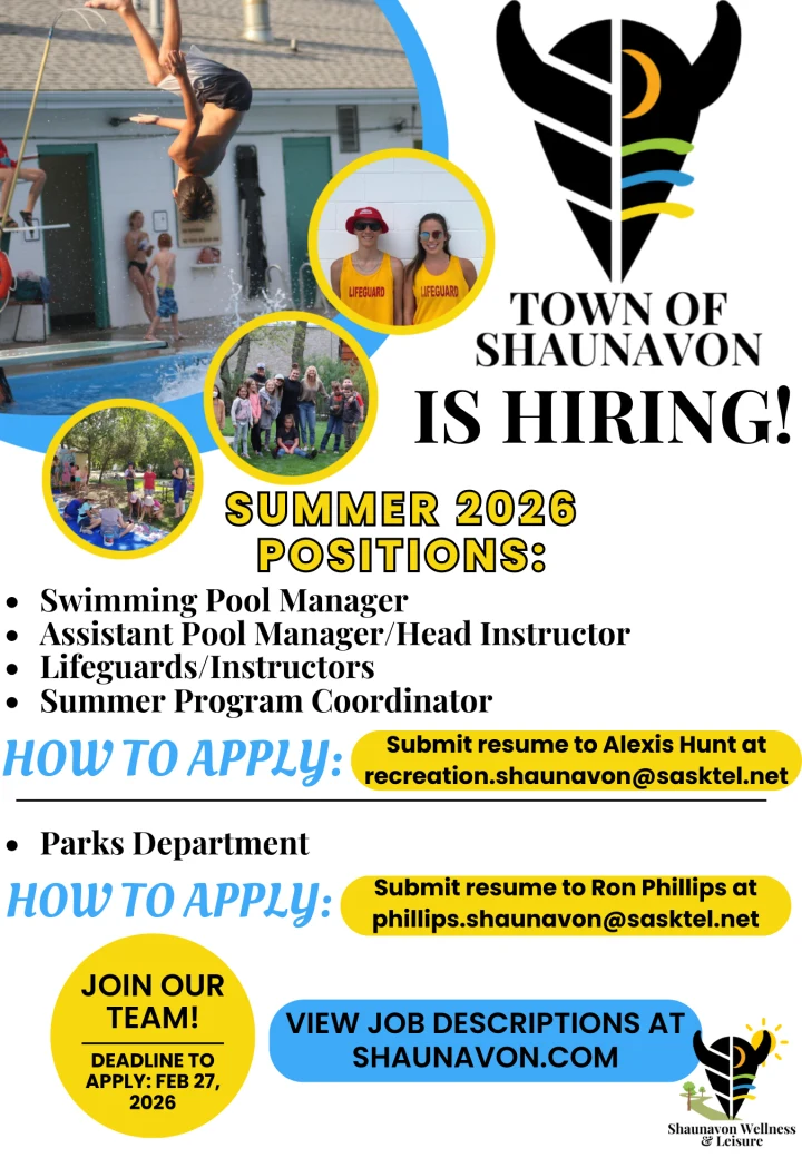 SUMMER 2026 JOB POSITIONS OPEN - Town of Shaunavon