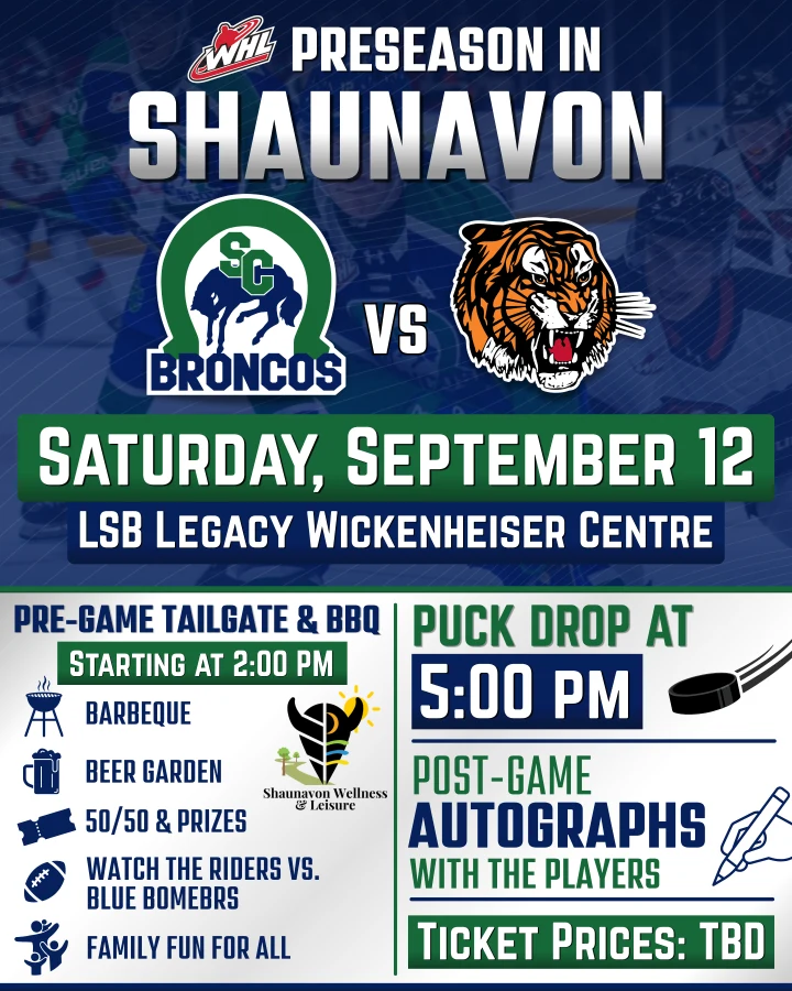 WHL PRE-SEASON GAME COMING TO SHAUNAVON: BRONCOS VS TIGERS