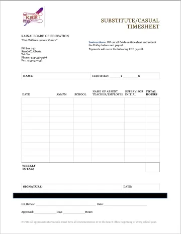 Substitute or Casual Timesheet file cover