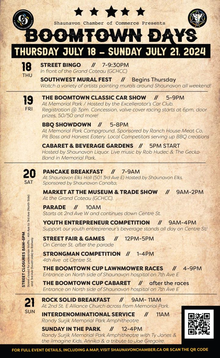 BOOMTOWN DAYS 2024 EVENTS SCHEDULE Town of Shaunavon
