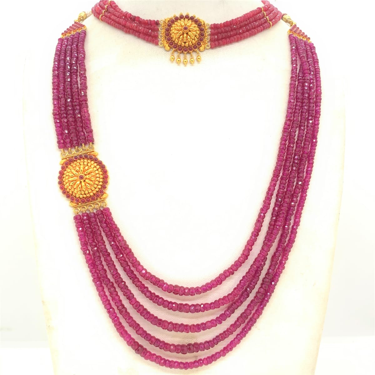 Floral Pink Stone Haram Necklace Set