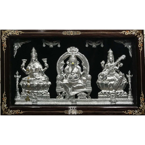 19x43 Ganesha Lakshmi Balaji Saraswati Hanuman Gold Polish Silver