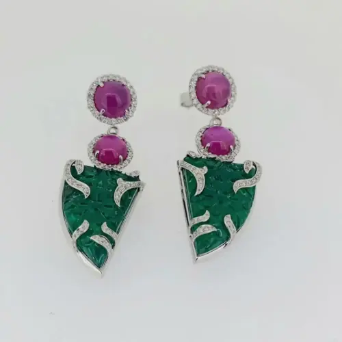 EMERALD CARVIN  RUBY DIAMOND EARRING