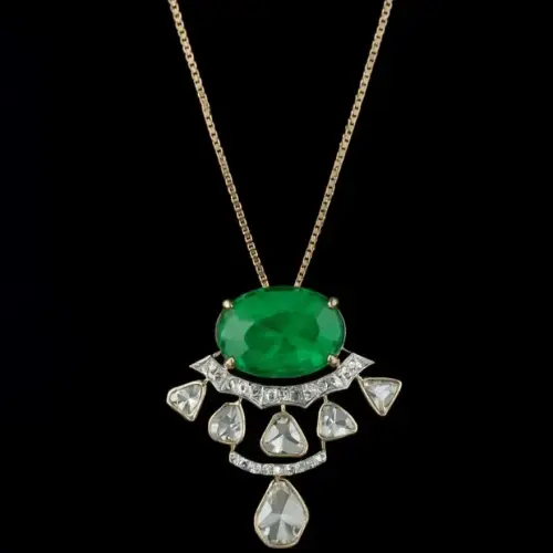 EMERALD OVAL POTA DIAMOND POLKI NECKLACE