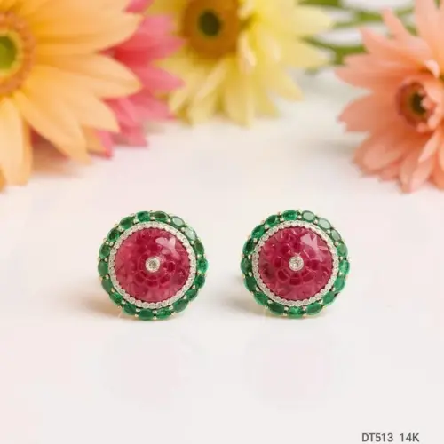 RUBY CARVIN EMERALD OVAL DIAMOND EARRING
