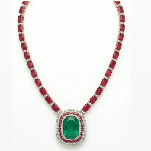 RUBY EMERALD OCTO NECKLACE