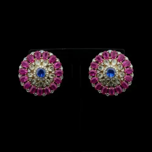 DIAMOND PINK SAPPHIRE TANZANITE CARVIN EARRING