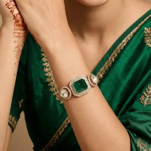 EMERALD OCTO DIAMOND POLKI BRACELET