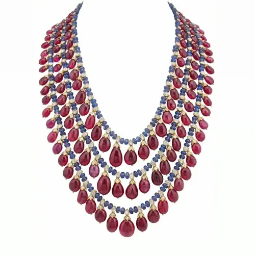 RUBY MANI TANZANITE MALA DIAMOND ROSE CUT NECKLACE
