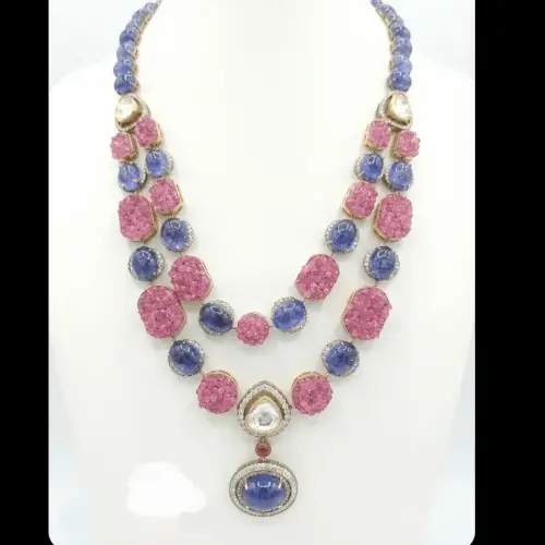 TANZANITE POTA TURMULLINE DIAMOND POLKI NECKLACE