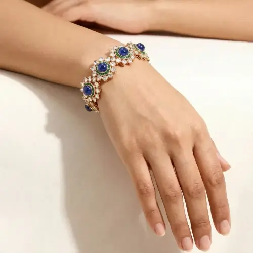 TANZANITE EMERALD POLKI BANGLE