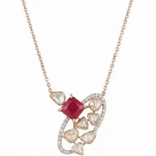 RUBY CUS SION DIAMOND POLKI NECKLACE