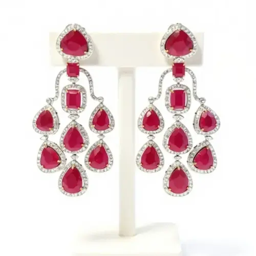 DIAMOND RUBY PAN HEARD OCTO SET EARRRIN