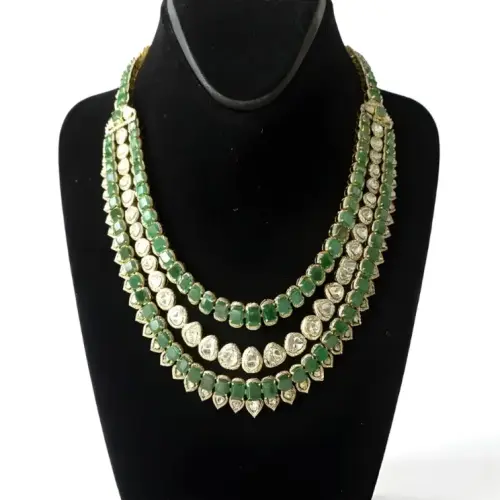 DIAMOND POLKI EMERALD OCTO NECKLACE