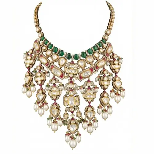 EMERALD POTA OVAL KUNDAN D.M POLKI RED TALPE SET