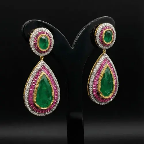 EMERALD PAN DIAMOND RUBY EARRING