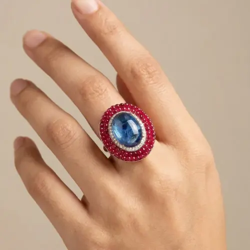 TANZANITE POTA DIAMOND RUBY RING