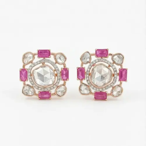DIAMOND POLKI RUBY EARRING
