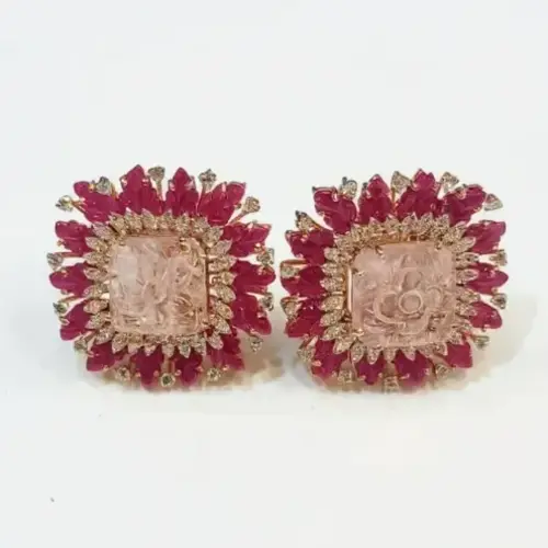 MORGONITE RUBY CARVIN LEAVES EARRING