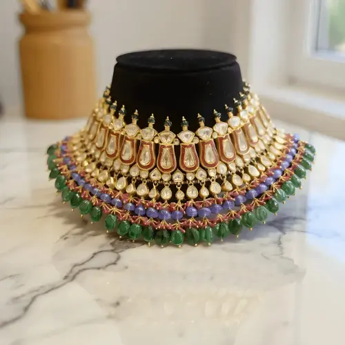 RED MINA TALPE KUNDAN POLKI NECKLACE