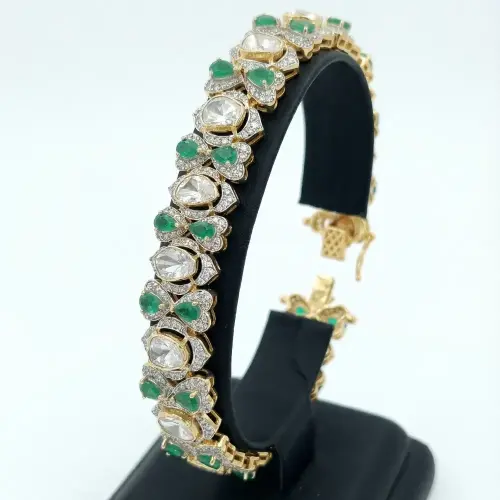 DIAMOND POLKI EMERALD PAN BRACELET