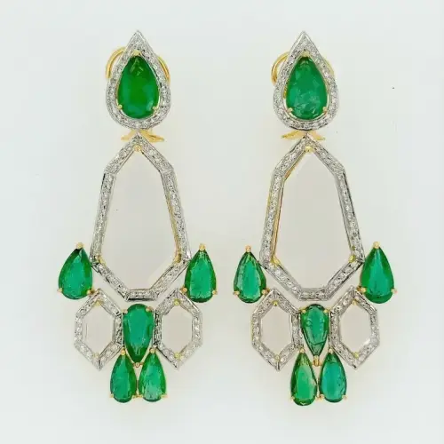 DIAMOND EMERALD PAN CRYSTEL EARRING