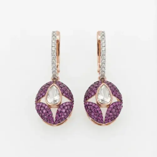 DIAMOND POLKI PINK SAPPHIRE EARRING
