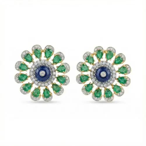 TANZANITE EMERALD PAN DIAMOND EARRINGS