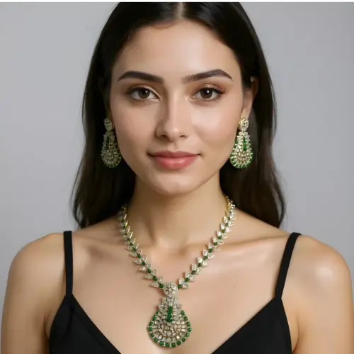 Emerald and Polki Necklace with earring