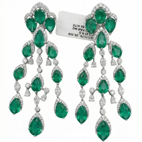 EMERALD KITE SHAPE DIAMOND  MARQUEZ EARRING