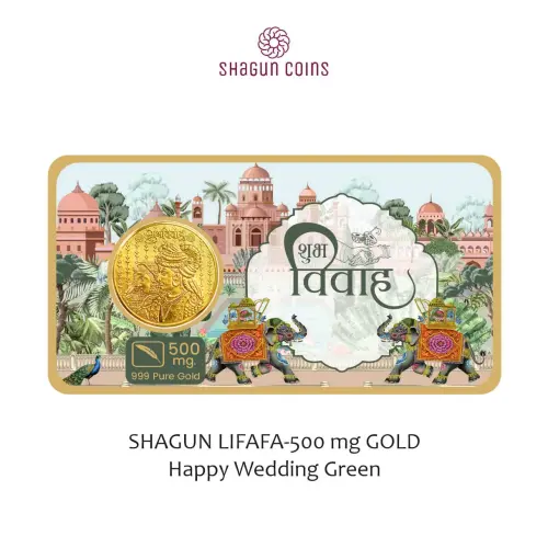 SHAGUN LIFAFA-500 mg. GOLD - Happy wedding green