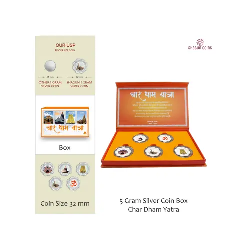 5 GRAM SILVER COIN BOX -CHAR DHAM YATRA