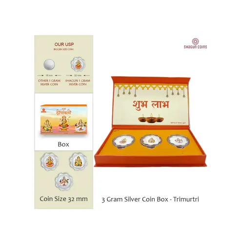 3 GRAM SILVE COIN BOX - Trimurtri