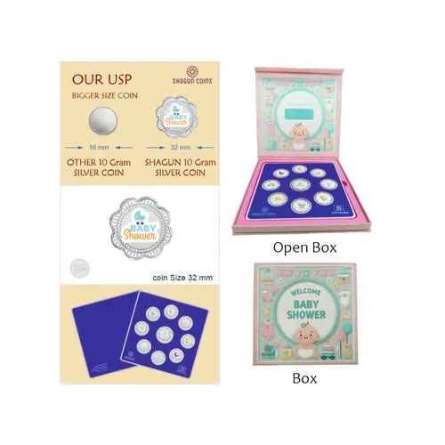 10 GRAM SILVER COIN SET , BIG SIZE - BABY SHOWER